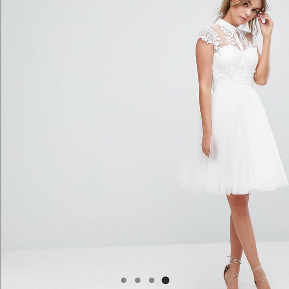 chi chi london petite lace detail skater dress in white